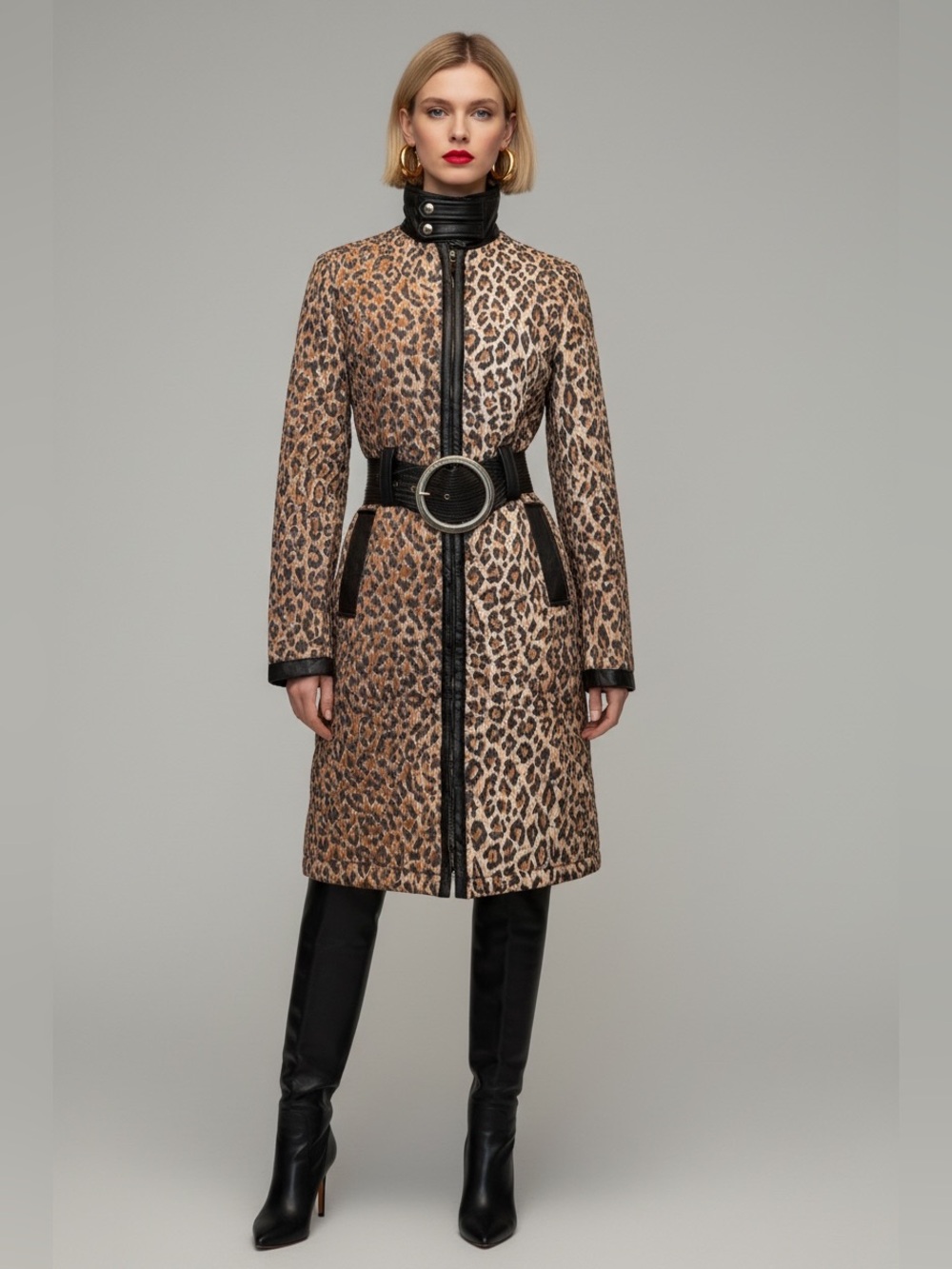 Dolce & Gabbana Leopard Print Coat with Black Trim